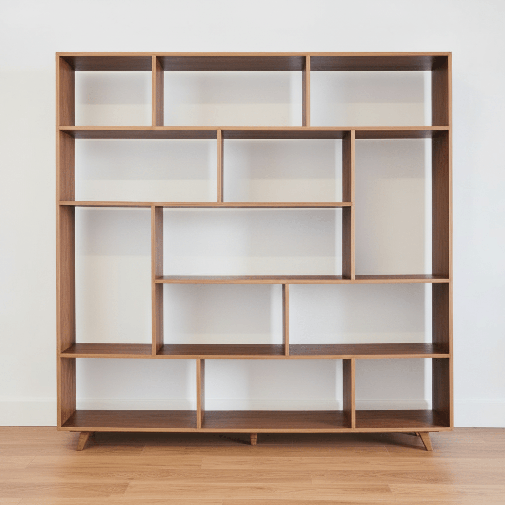 Walnut bookcase without vertical back slat
